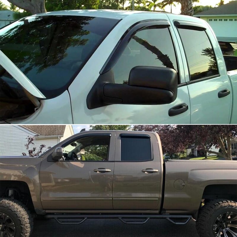 Lightronic Extra Durable Tape-on Window Visor, Fits 2014-2018 Chevrolet Silverado & GMC Sierra 1500; 2015-2019 Silverado/Sierra 2500 HD, 3500 HD; 2019 Silv./Sierra Limited, Double Cab, Smoke, 4-Pcs - Image 4